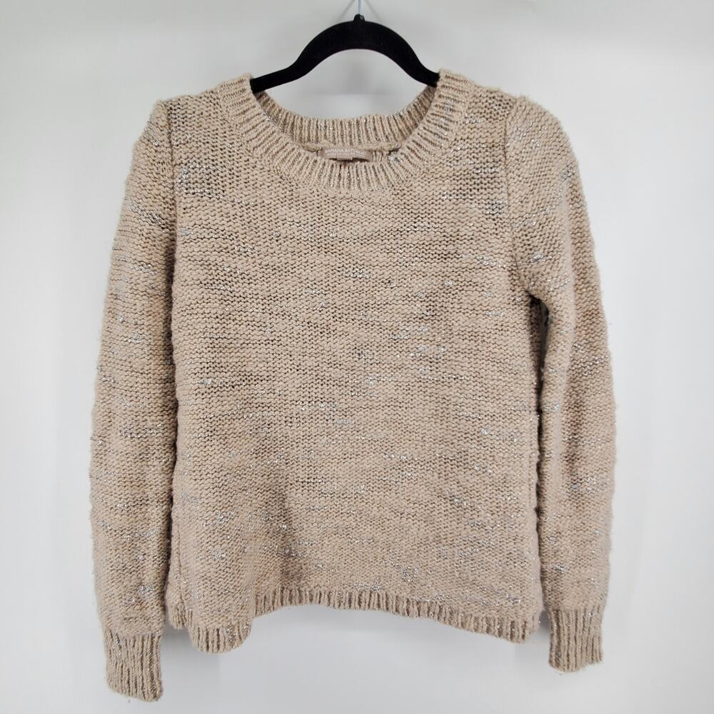 Banana Republic Neutral Tan Italian Wool Yarn Metallic Open Tulip Hem Back XS